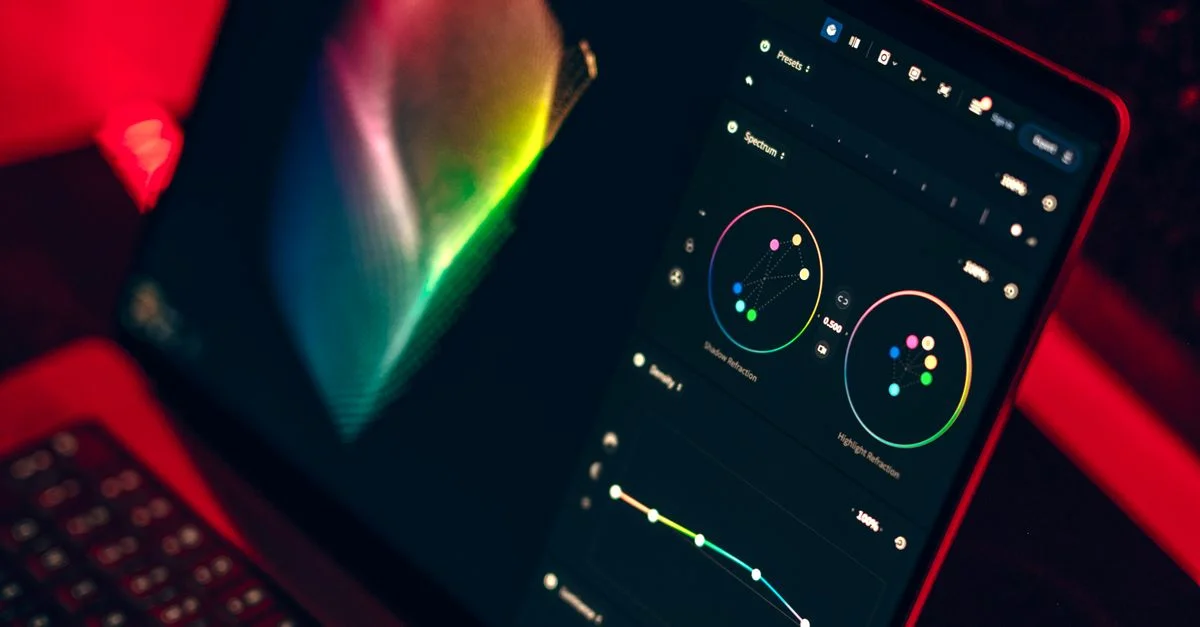 Un gros plan d'un ordinateur portable affichant un tableau de correction des couleurs avec des couleurs vives.
